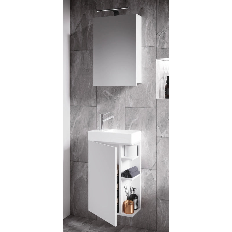 Forma di Ezooza Mobile Sospeso con lavabo in ceramica di alta qualità ed armadietto a specchio, Bianco ,