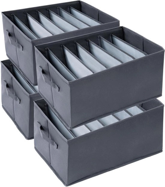 Confezione di 4 organizzatori di abbigliamento con 7 compartimenti per jeans, magliette e sciarpe, 43 x 30 x 25 cm, ideale per la conservazione e lo spazio di archiviazione