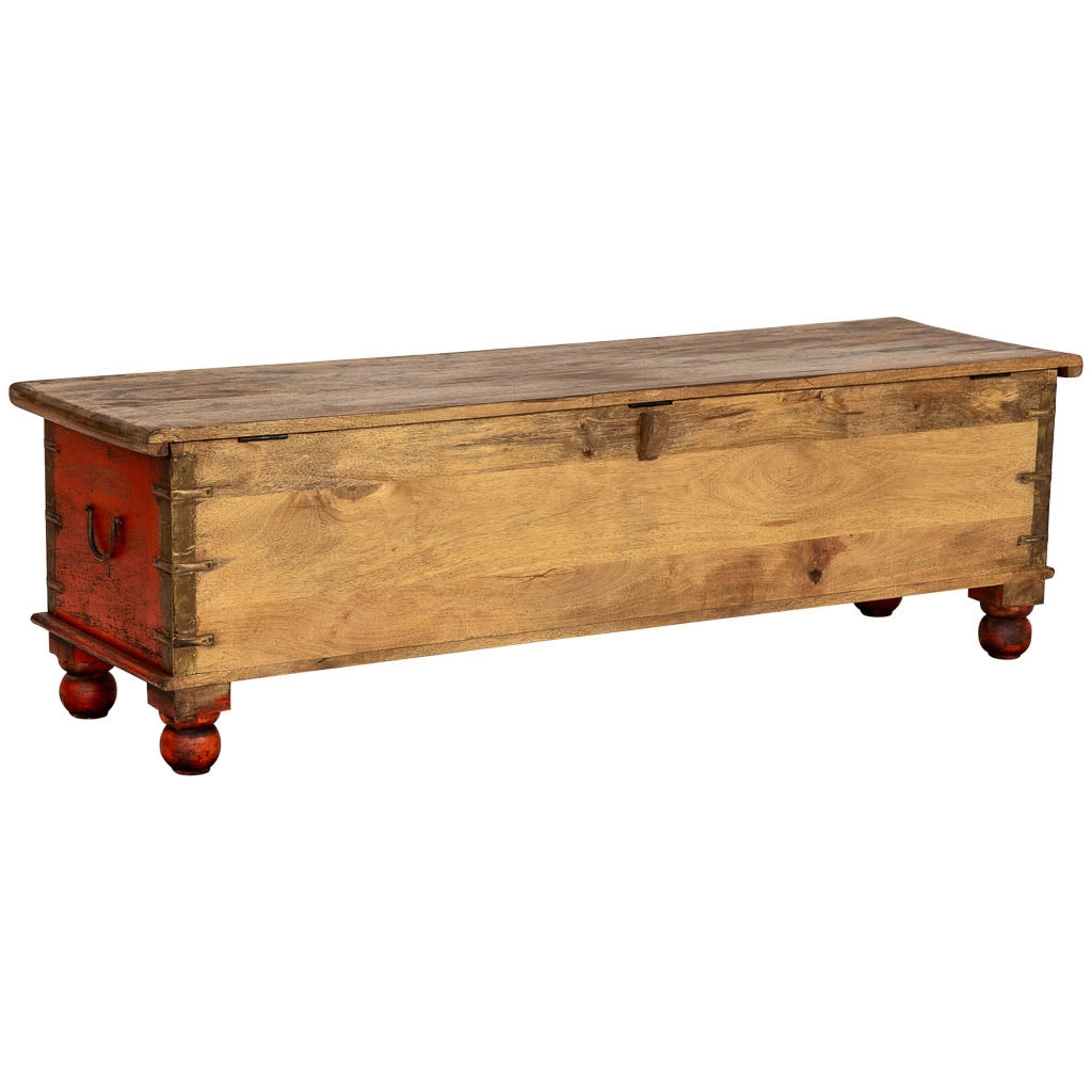 Cassapanca artigianale in legno rosso 150x45x46h cm