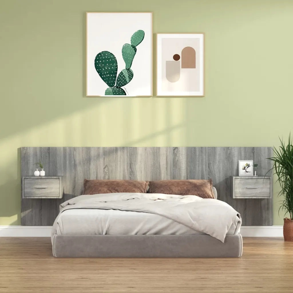Testiera Letto con Comodini in Legno Multistrato Grigio Sonoma 3115706
