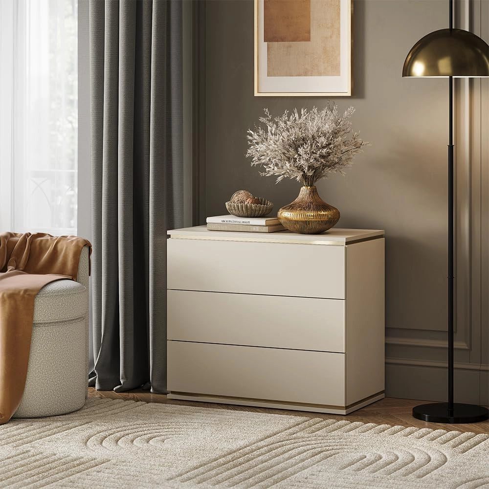 Cassettiera per camera da letto Linette, Oro, 80 x 70 cm con 3 cassetti