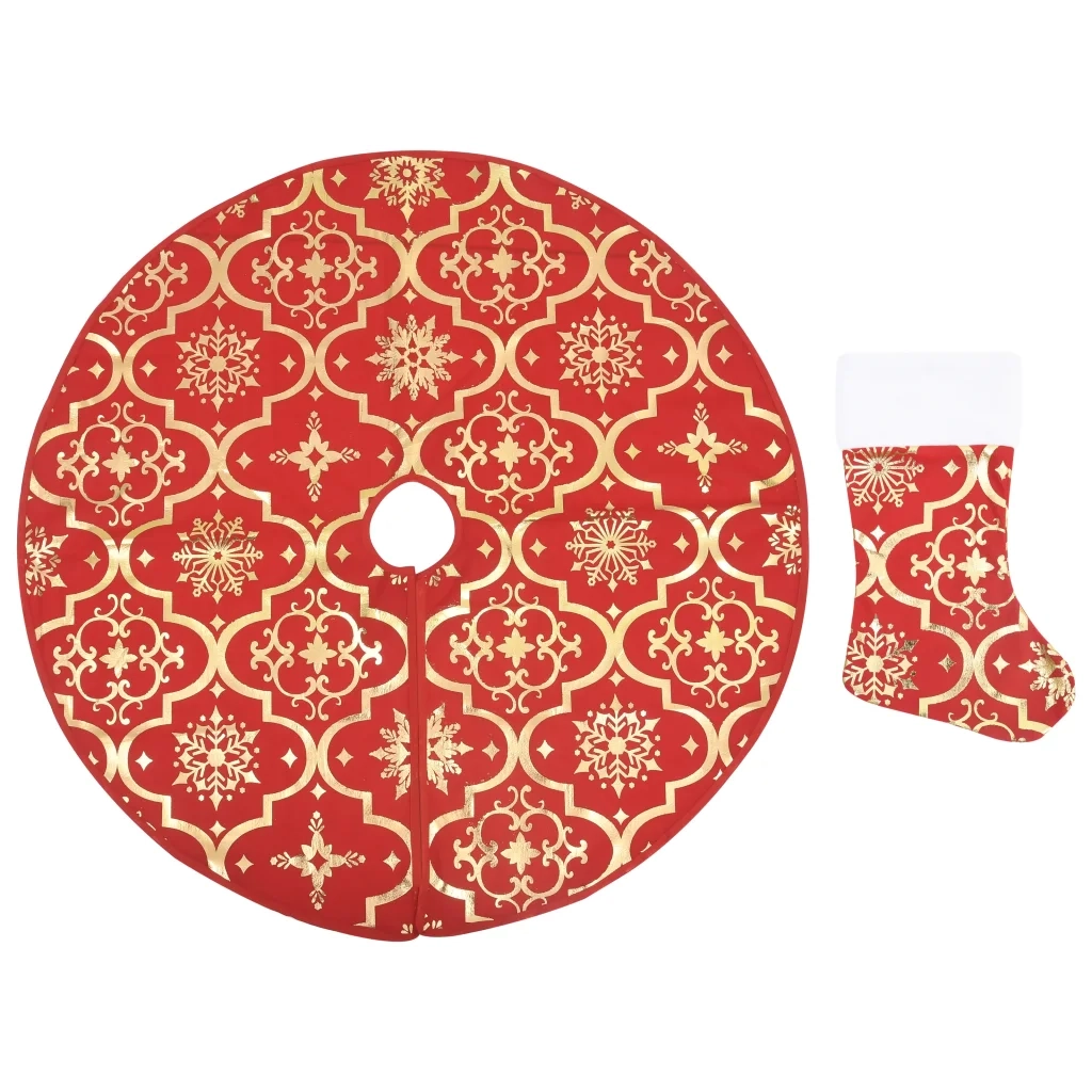 Gonna per albero di Natale di lusso con calza rossa 150 cm in tessuto CFW7391327