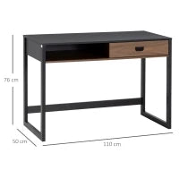 Scrivania per Camera e Ufficio con Cassetto Stile Industriale, 110x50x76cm, Noce e Nero