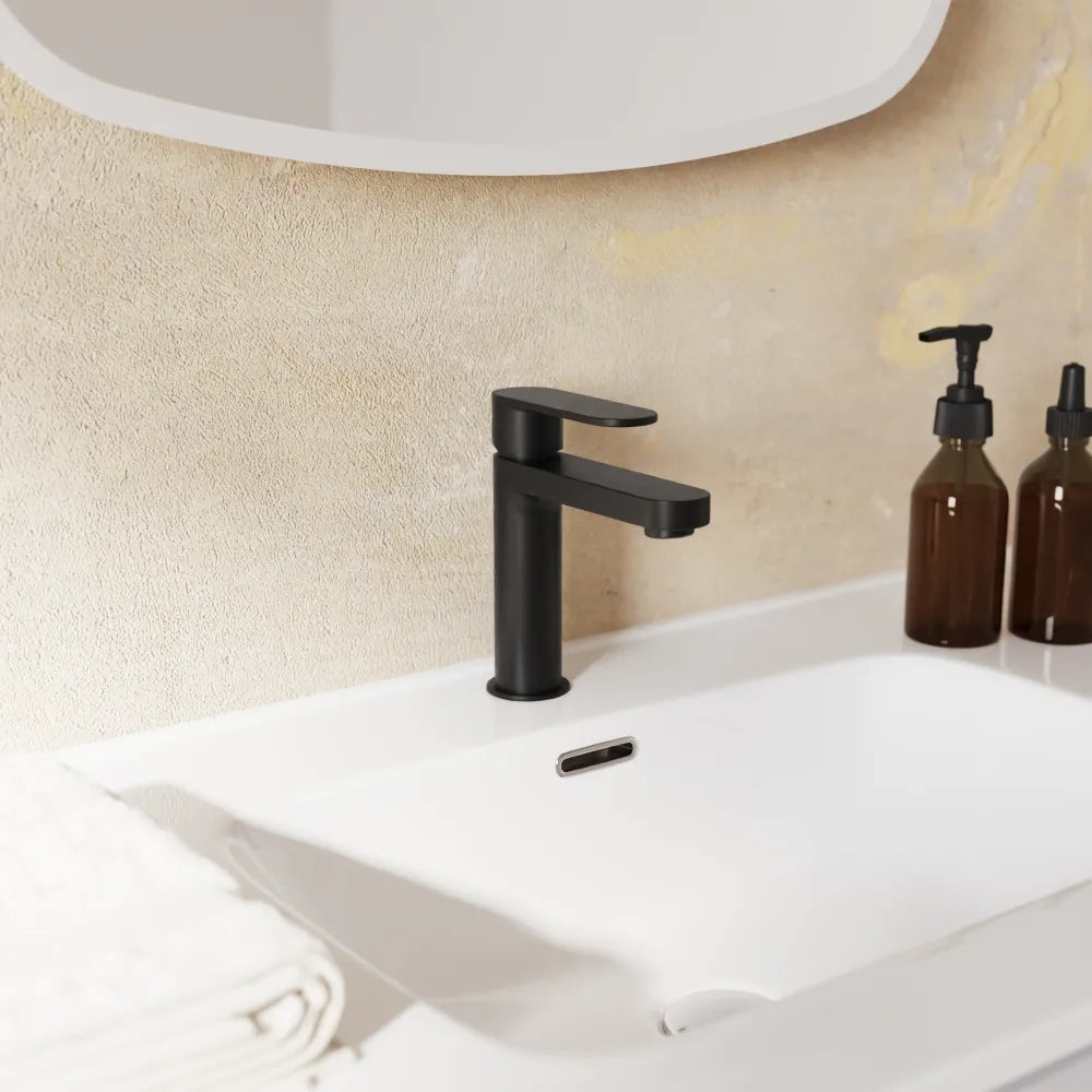 Coppia miscelatori lavabo 16cm e bidet nero opaco senza scarico | Margot
