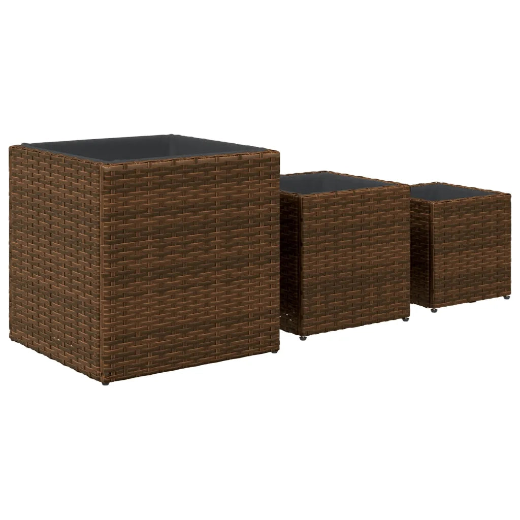Fioriere | Cassetta per fiori | Vaso da Giardino 3 pz Marroni in Polyrattan
