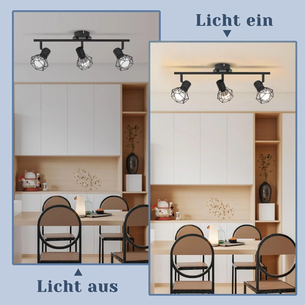 ZMH Faretto da soffitto neri 3 luci E14 retro orientabili 350° industriali per soggiorno corridoio senza lampadina