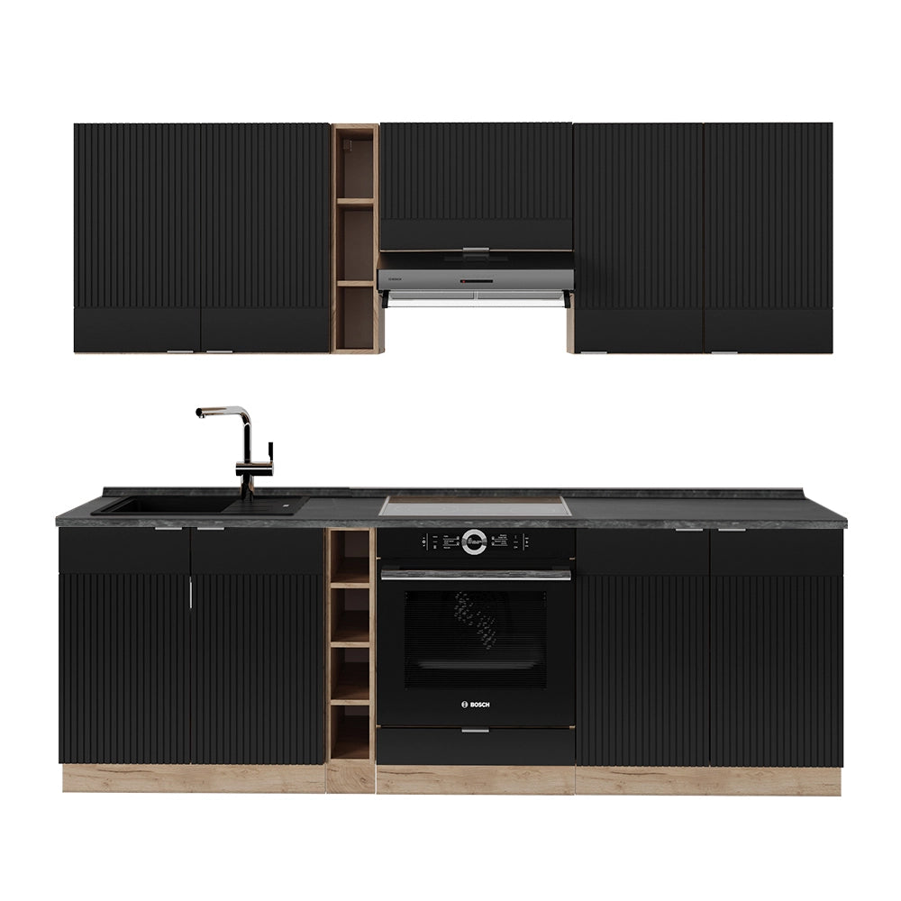 Cucina componibile Fame-Line Nero rigato/Rovere dorato 235 cm, PL Antracite Vicco