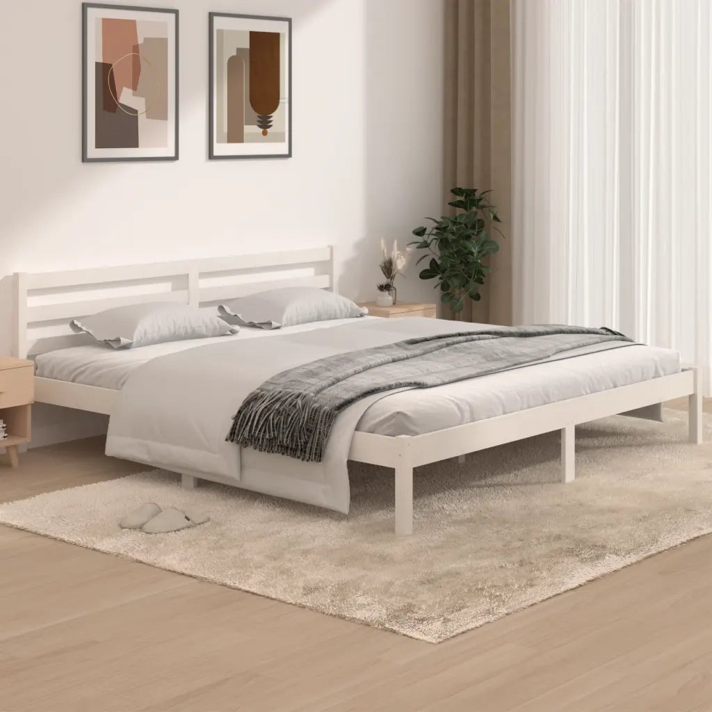Giroletto-Struttura Letto Bianco in Legno Massello 180x200 cm Super King 747031