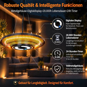 ZMH Riscaldatore A Infrarossi Riscaldatore Da Soffitto Per Esterno 2000 Watt Con Luce Per Terrazza Montaggio A Soffitto