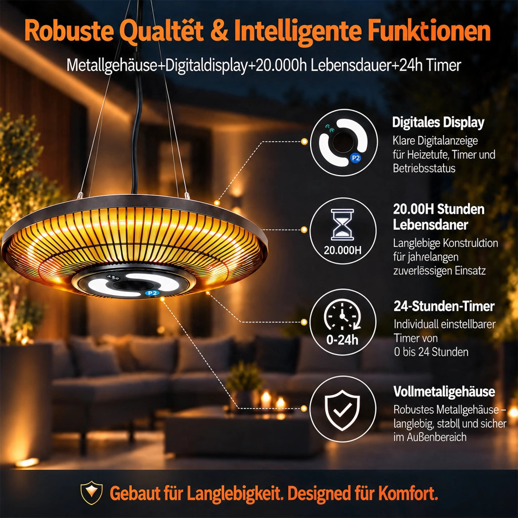 ZMH Riscaldatore A Infrarossi Riscaldatore Da Soffitto Per Esterno 2000 Watt Con Luce Per Terrazza Montaggio A Soffitto