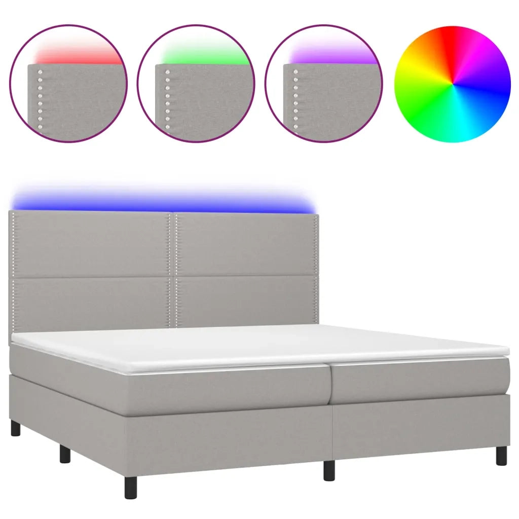Letto a Molle Materasso e LED Grigio Chiaro 200x200 cm Tessuto 3134821