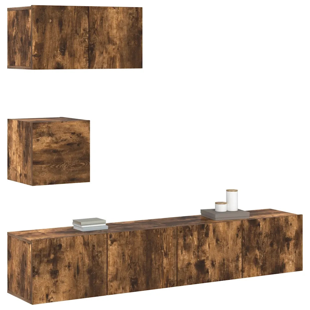 Set di Mobili Porta TV 4 pz Rovere Fumo in Legno Multistrato 3114643