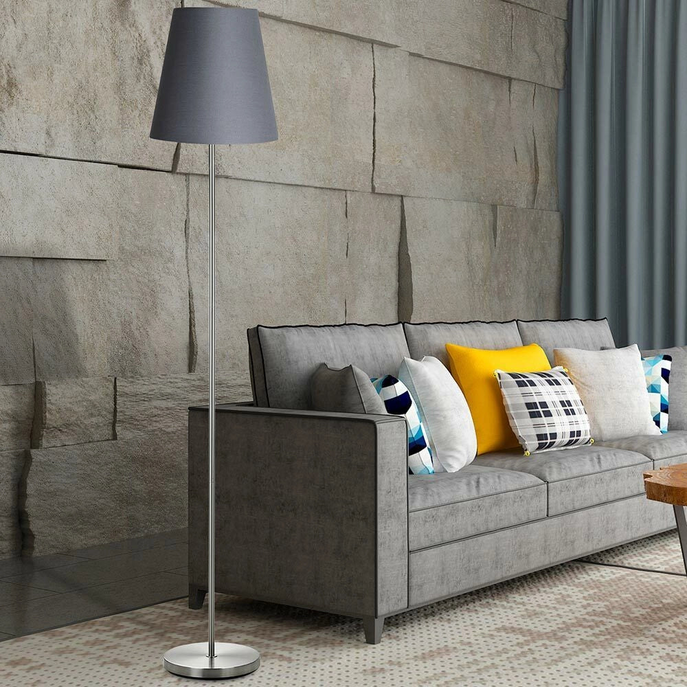 Lampada Piantana da Terra 150cm Design Moderno Paralume E27 60W Tessuto Grigio
