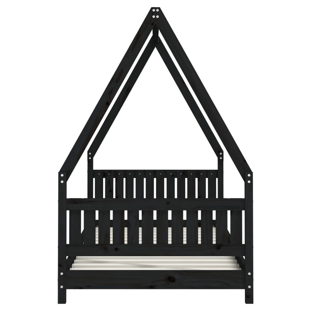Giroletto per Bambini Nero 90x190 cm in Legno Massello di Pino 834509
