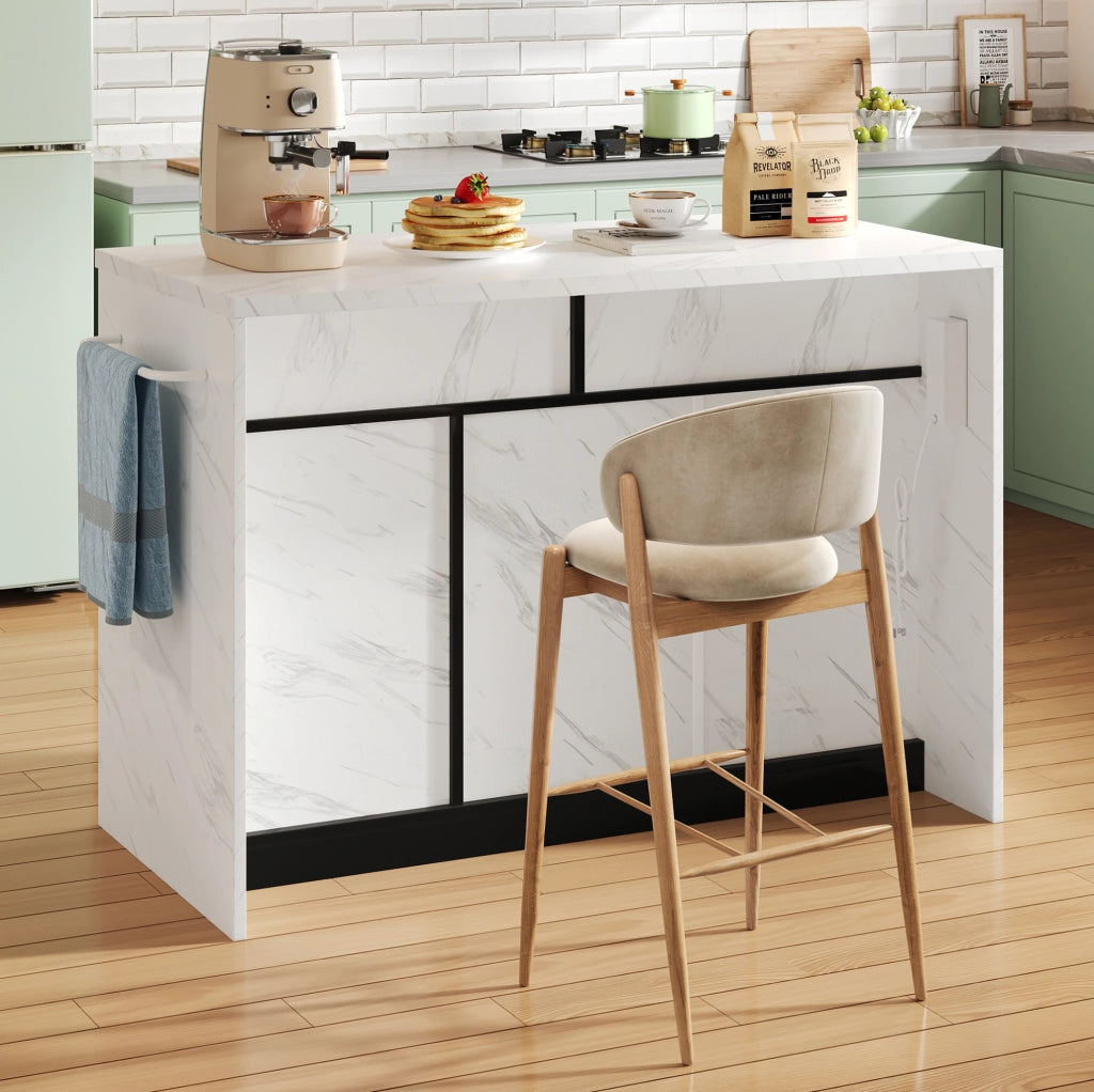 Isola cucina con bancone 120 x 60 x 91 cm in MDF nero; con prese e porte USB