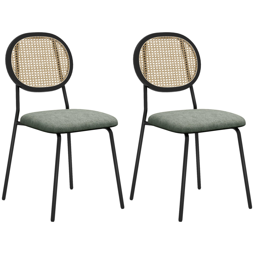 Sedia da Pranzo con Schienale in Rattan Sintetico e Struttura in Metallo ¨C Minimal ¨C Verde Scuro e Nero 44x54x87 cm