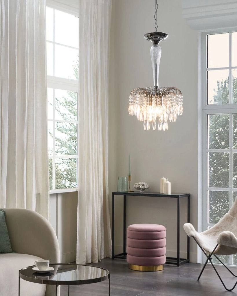 Plafoniera in metallo argentato e vetro trasparente lampadario a 3 luci 157 cm soggiorno camera da letto stile vintage