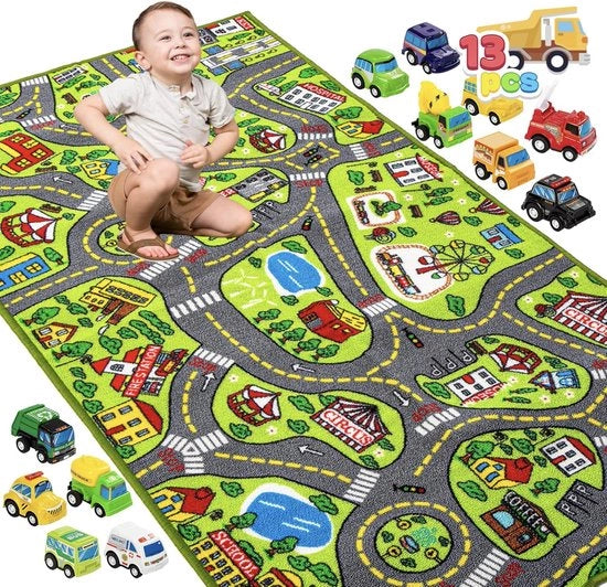 Immaginario di Città con 12 Auto a Ritardo | Set di Auto a Ritardo per Bambini | Età 3+ | Tappeto di Giocattolo Jumbo | Gioco di Simulazione di Città