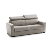 Divano fisso Kiev, Divano a 2 posti, Made in Italy, SofÒ  Soggiorno, in tessuto imbottito, con poggiatesta regolabili e Braccioli standard, cm 180x95h85, Tortora