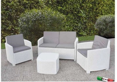 SALOTTO IN RESINA BIANCO NINFEA POLTRONE E DIVANO SET ARREDO GIARDINO