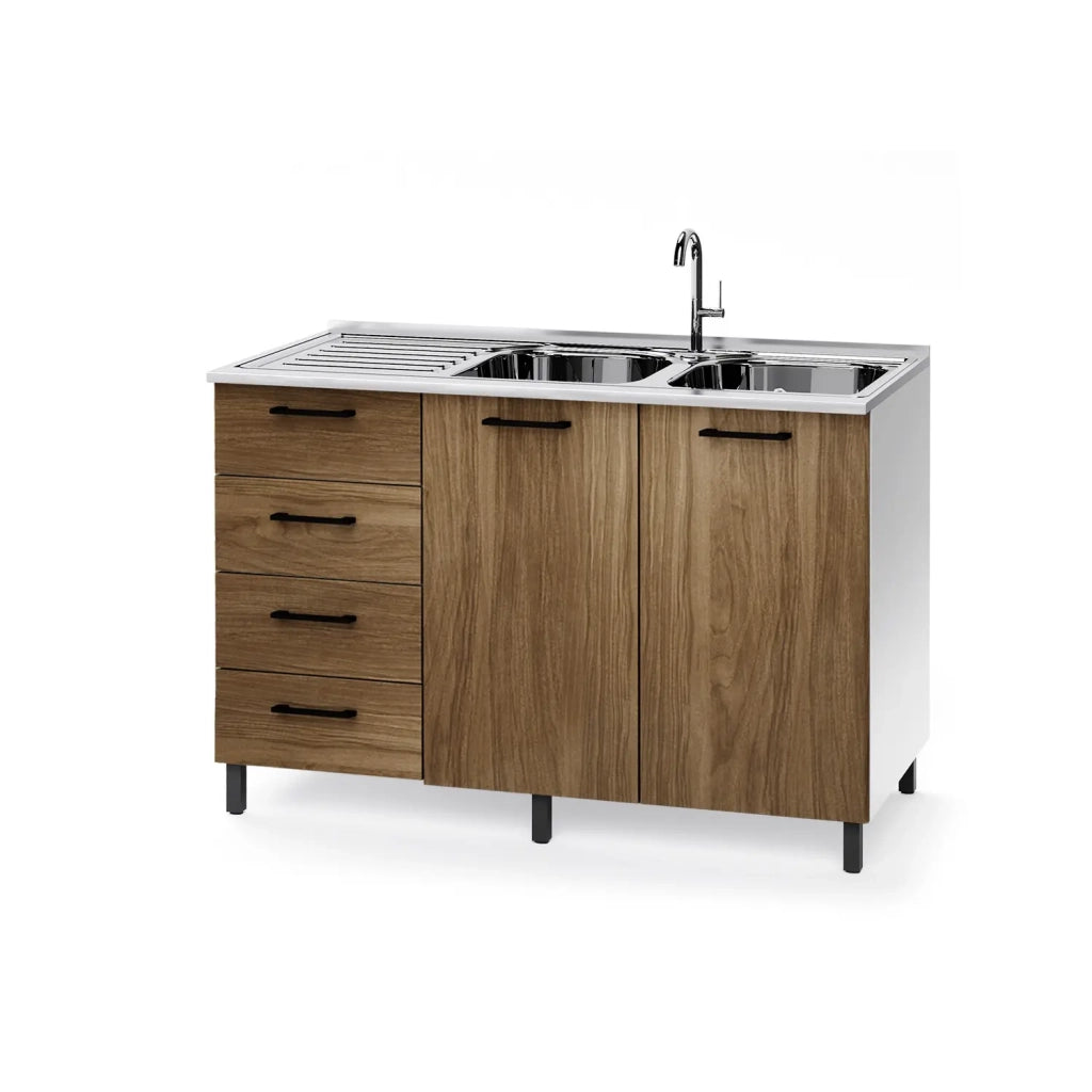 Sottolavello per cucina Noce Naturale 2 ante con cassetti SX Cm 120x50xH 85