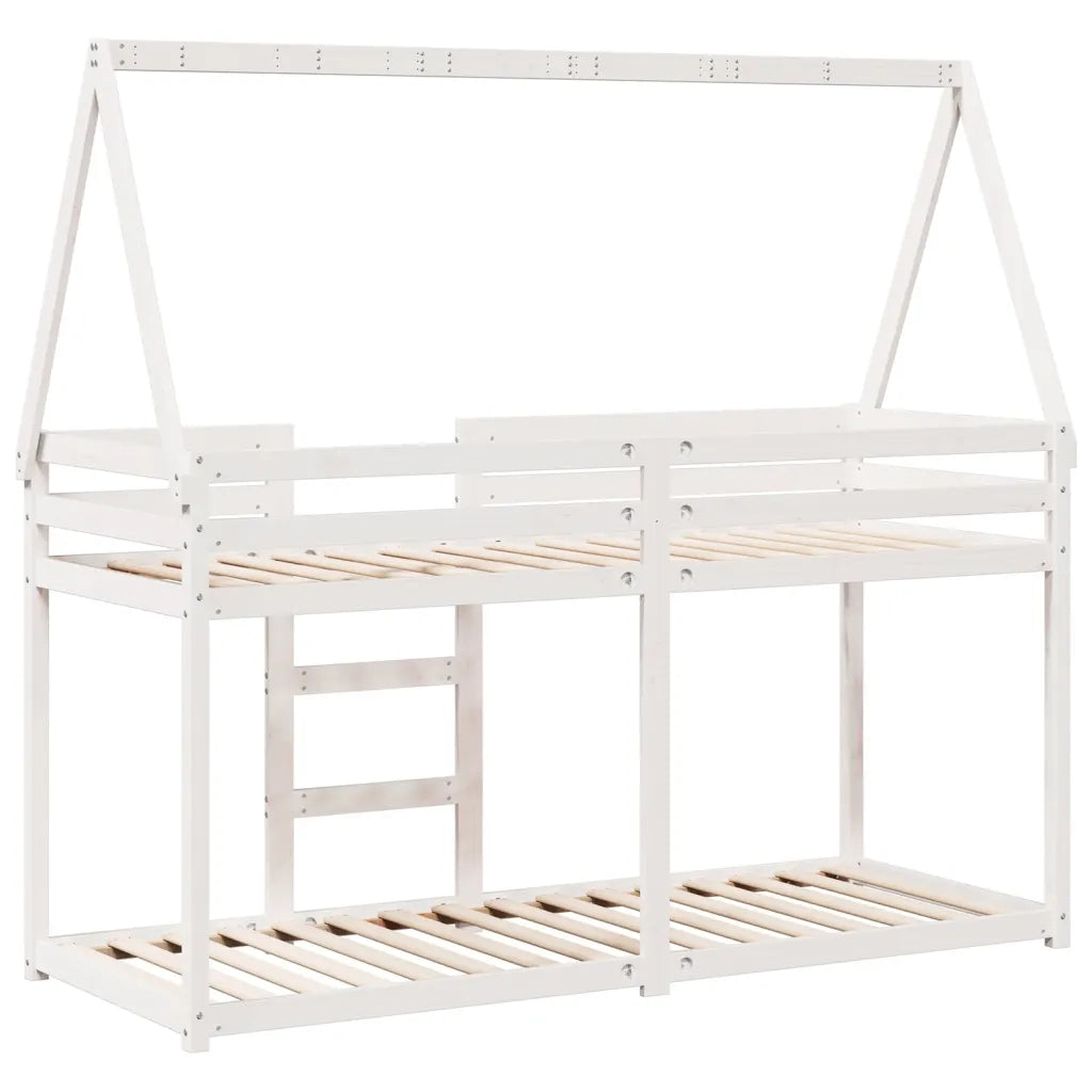 Letto a Castello con Tetto Bianco 75x190 cm Legno Massello Pino