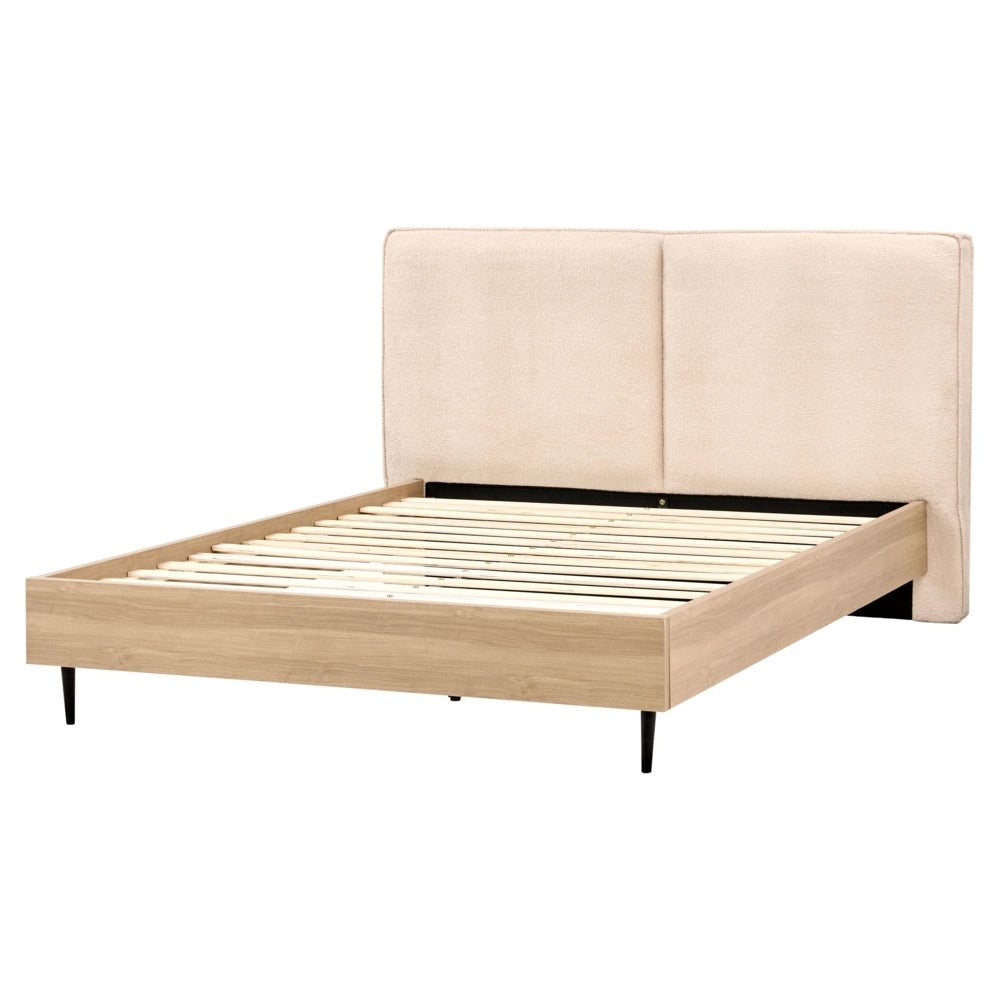 Letto matrimoniale in tessuto bouclè beige con testiera imbottita 160 x 200 cm stile moderno