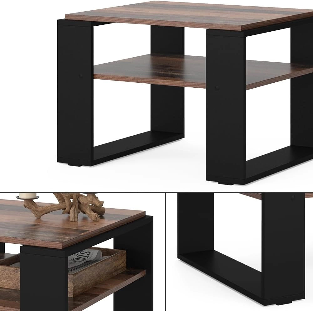 Tavolino da salotto Helm, Legno antico, 65.6 x 55.8 cm con ripiano, adatto per riporre riviste e telecomandi