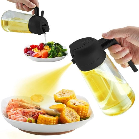 Olio per cucina 3 in 1, 470 ml, borosilicato, per forno a microonde e air fryer, contenitore da 470 ml, dispensatore di olio per cucina.