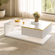 Tavolino da caffè 90x50 cm bianco lucido con vetro temperato e LED 16 colori