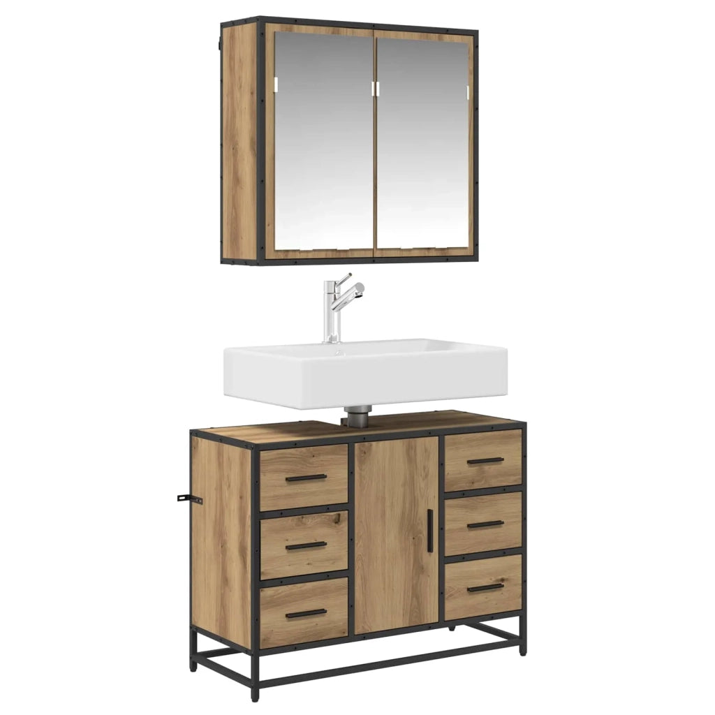 Set di mobili per il bagno con porta 2 pcs Rovere artigianale 3402430