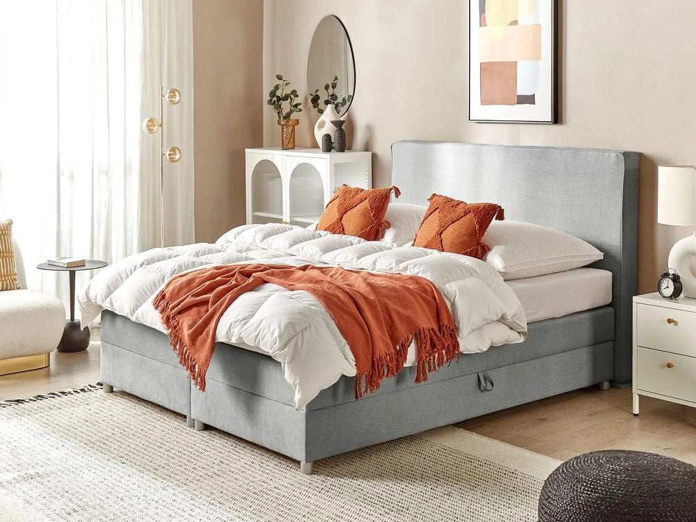 Letto Tessuto Grigio Chiaro 160 x 200 cm Imbottito Struttura Con Testiera Trapuntata E Materasso