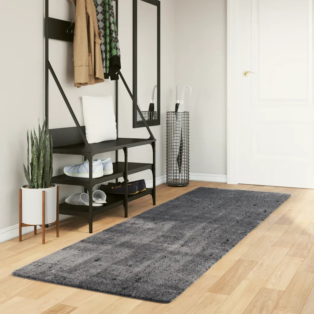 Tappeto del soggiorno | Tappeto a Pelo Corto HUARTE Morbido Lavabile Antracite 80x250cm