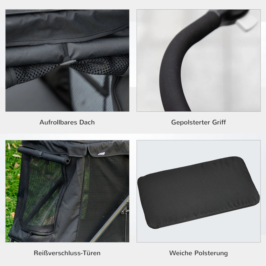 PASSEGGINO PER CANI PIEGHEVOLE 102x62x105 cm NERO