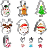 Set di 10 forme per biscotti a tema natalizio, set di forme per biscotti in acciaio inossidabile da forno - albero di Natale, fiocco di neve, Babbo Natale, poppette di peperoncino, campanelle, guanti