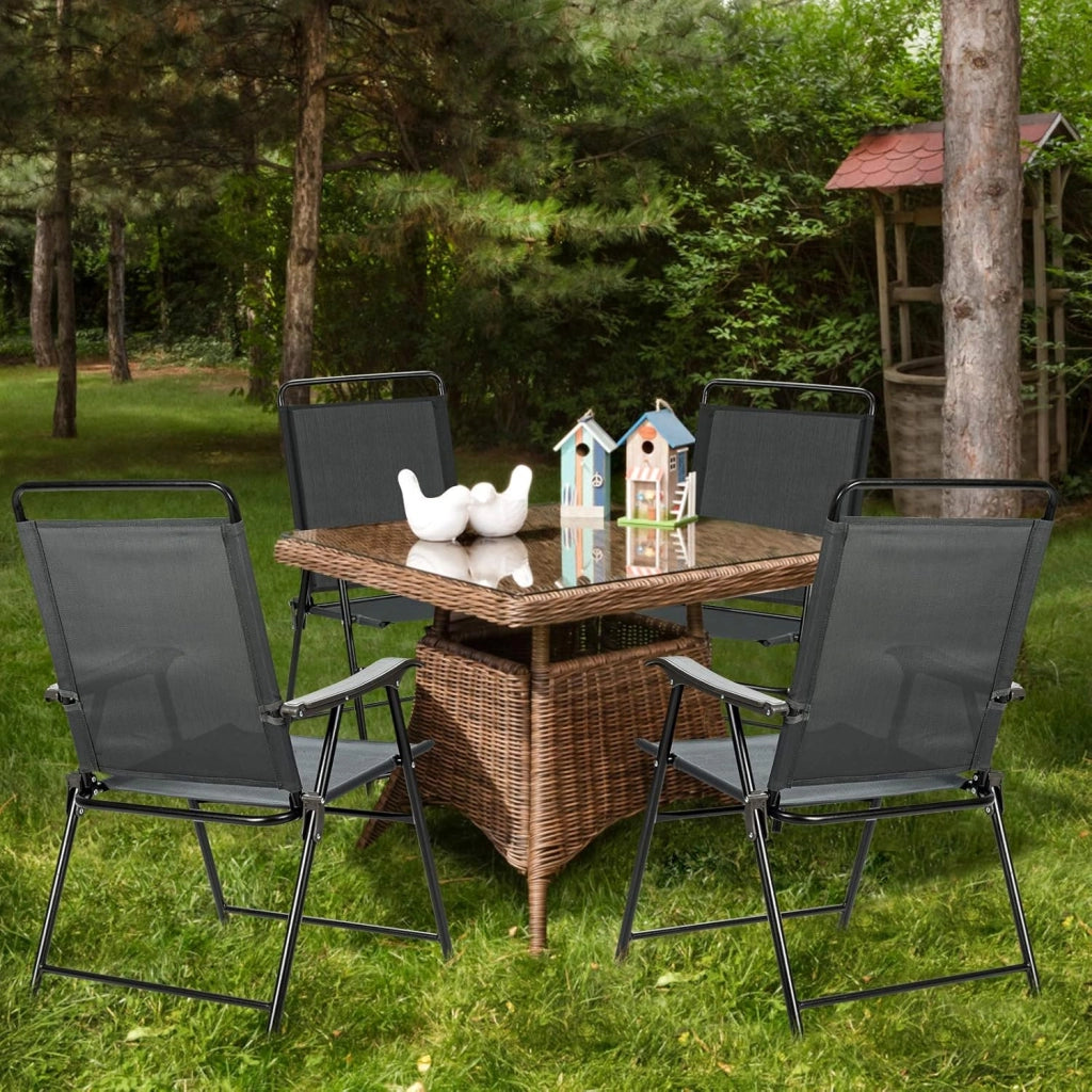 Set di 4 sedie pieghevoli, da giardino, portatili, con schienale alto, da balcone, da campeggio, portata fino a 150 kg, per giardino, patio