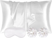 Cuscini di supporto per collo 40 x 80 cm - Leggeri e curativi con occhiali da protezione e elastici per capelli (Set da 2, Bianco)