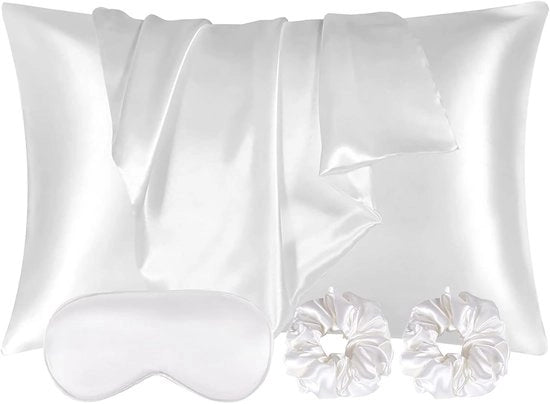 Cuscini di supporto per collo 40 x 80 cm - Leggeri e curativi con occhiali da protezione e elastici per capelli (Set da 2, Bianco)