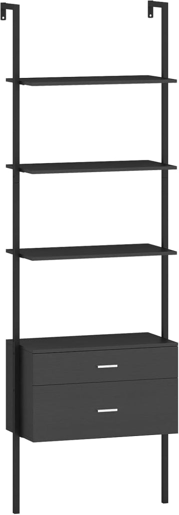 Scaffalatura con 4 ripiani aperti e 2 cassetti, 184 cm, libreria salvaspazio per soggiorno, studio e ufficio, 60 x 30 x 184 cm (nero)