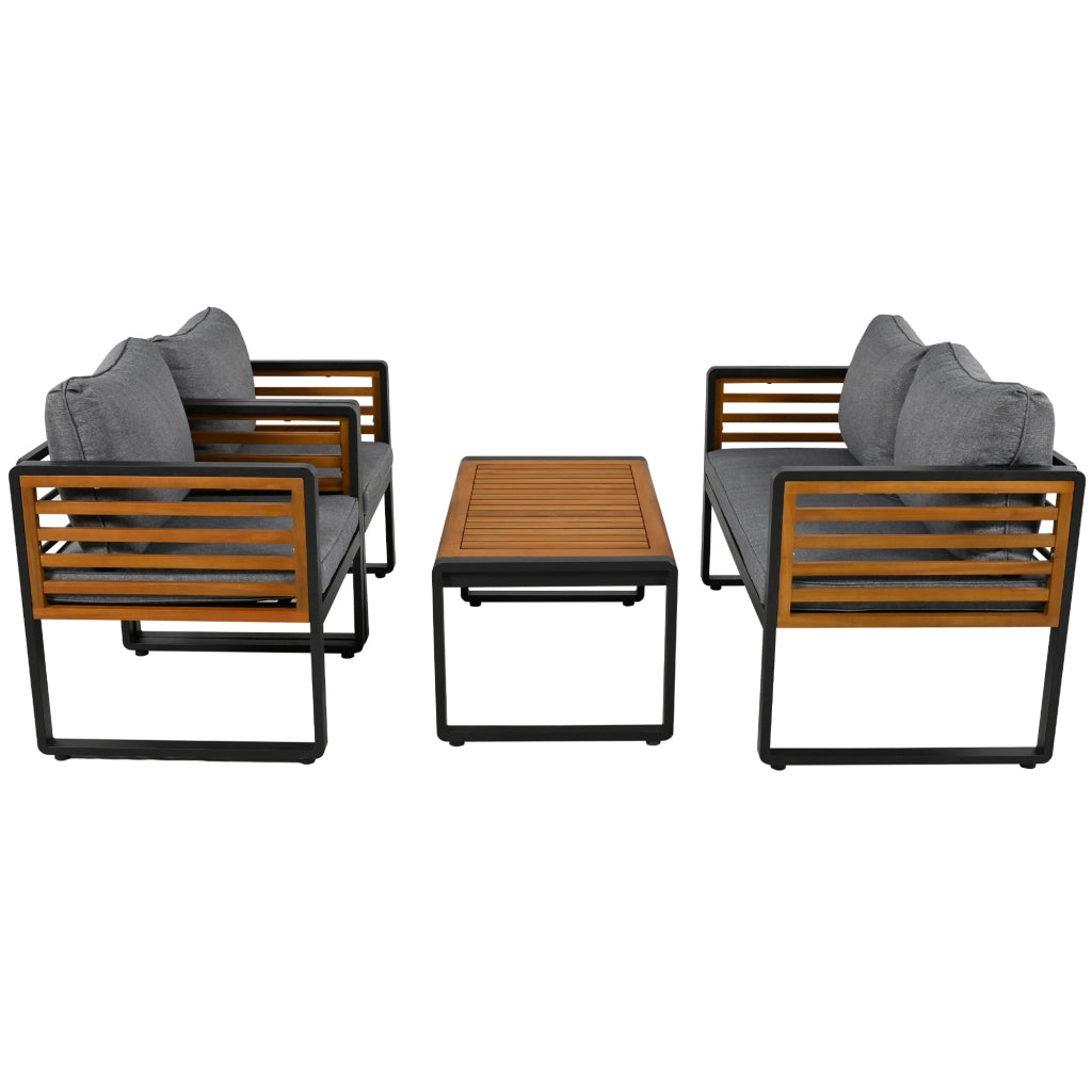 Set Salotto da Giardino 4 Pezzi con Divano, Sedie e Tavolo ¨C MINIMAL ¨C Grigio, Acciaio, Braccioli in Legno