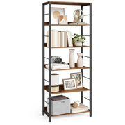 Libreria a 6 ripiani con pannelli posteriori in stile industriale per soggiorno studio ufficio marrone 12_0005806