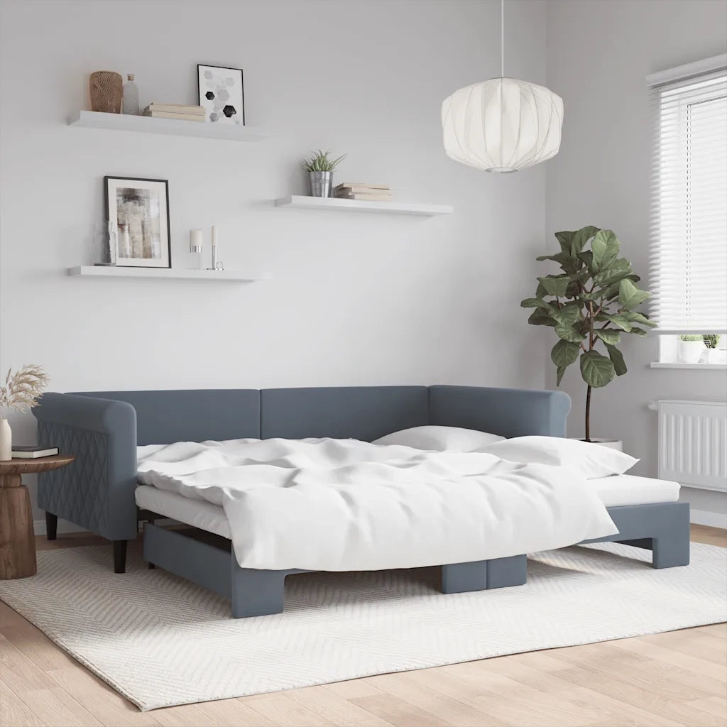 Divano letto | Sof¨¤ letto | Letto singolo Estraibile Grigio Scuro 100x200 Velluto