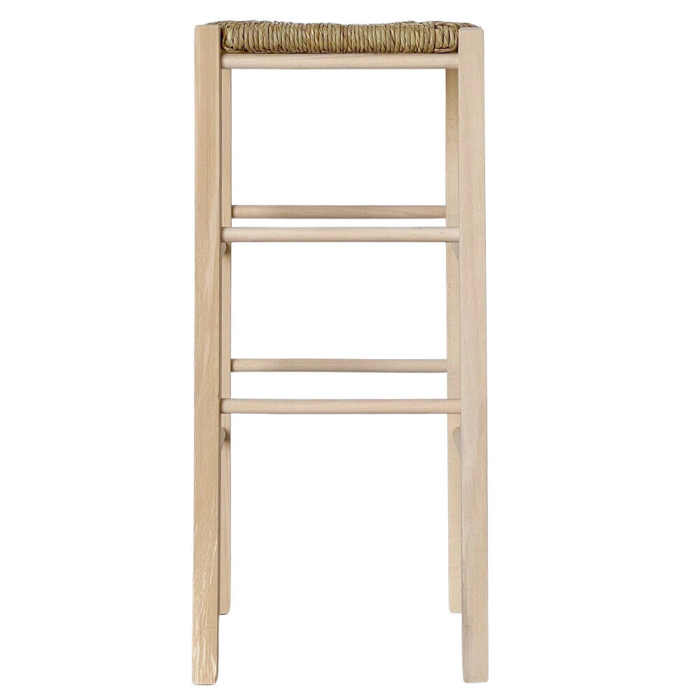 Sgabello da bar h 70 cm in legno da dipingere con sedile in paglia quadrato