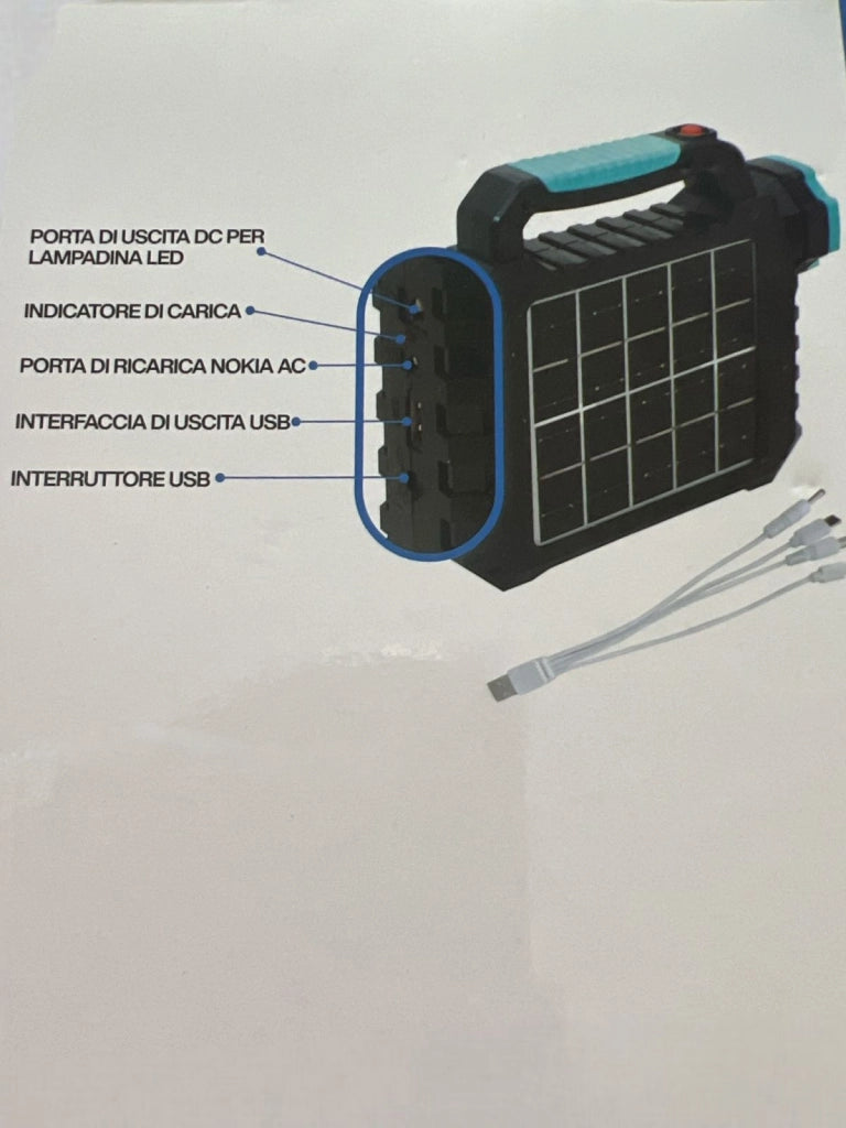 Torcia Led Solare Lanterna Faro Campeggio Ricaricabile USB e Solare 1200mAh