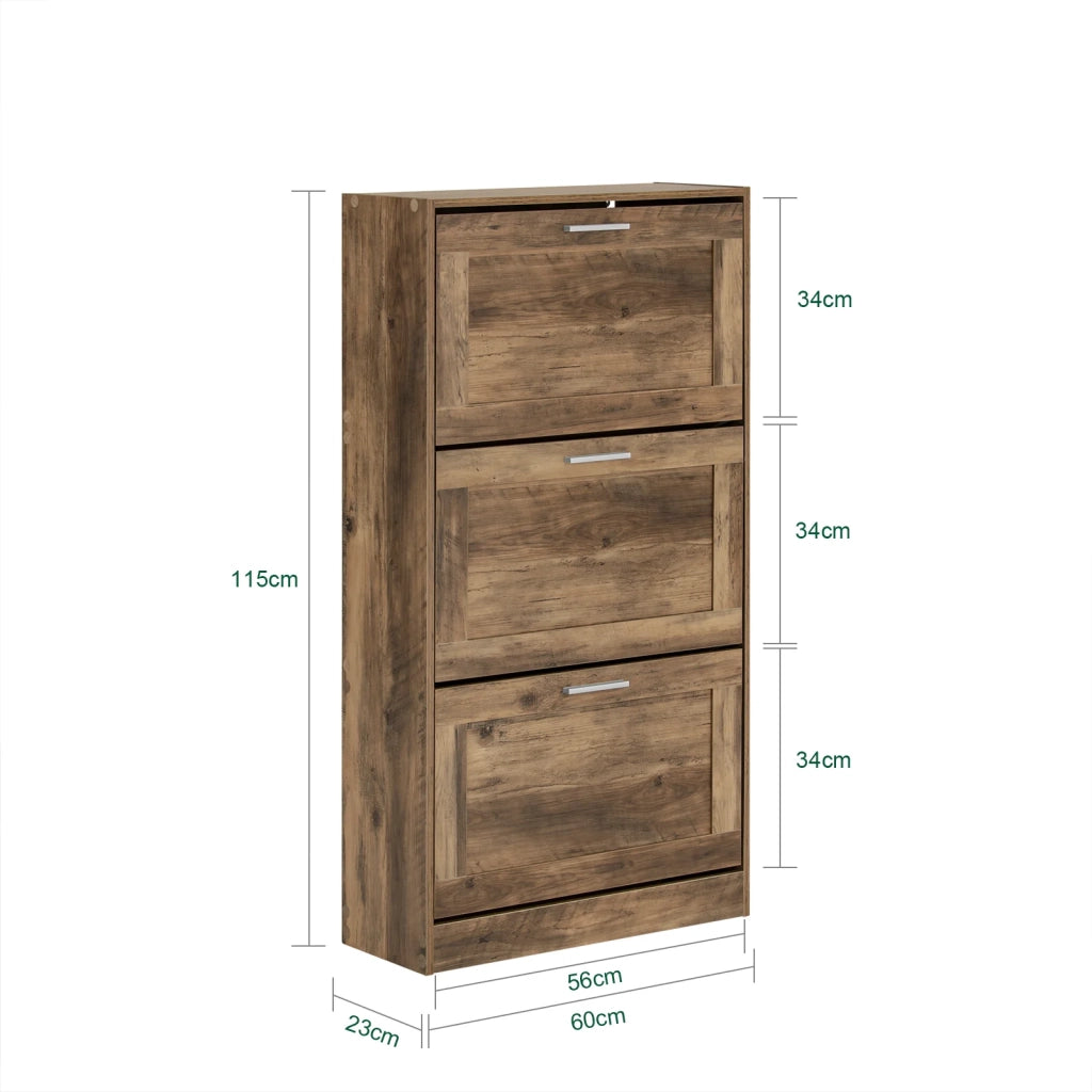 Scarpiera Ribaltabile Scarpiera A 3 Ribalte Portascarpe Salvaspazio Slim, 60x23x115cm, Noce, FSR137-L-F SoBuy