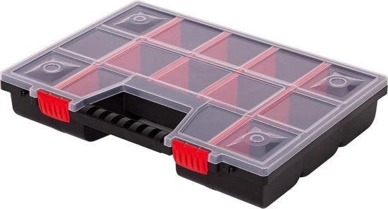 Cassa di ordinamento per accessori e piccoli componenti 16 pollici, cassa di ordinamento con contenitori regolabili, 390 x 290 x 65 mm, organizzatore per piccoli componenti con coperchio trasparente