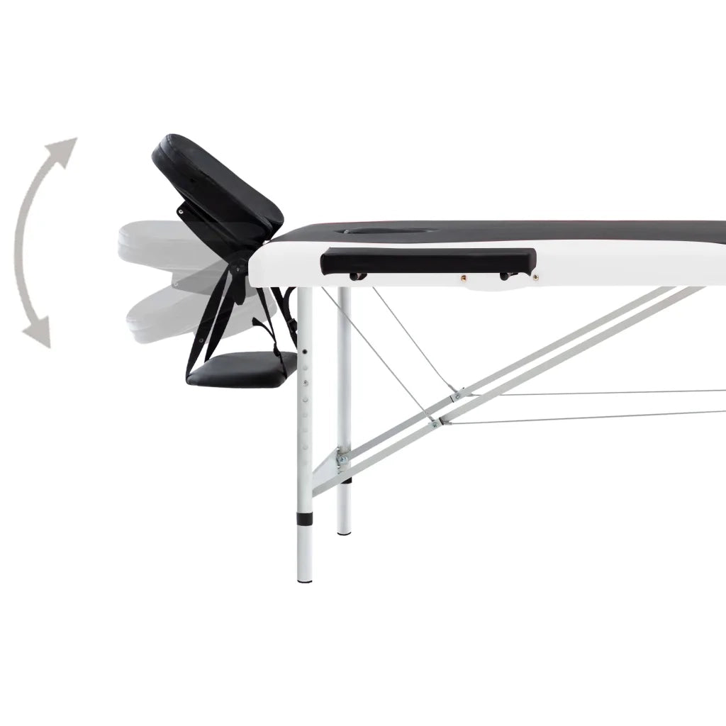 Lettino Massaggio Pieghevole 2 Zone in Alluminio Nero e Bianco 110228