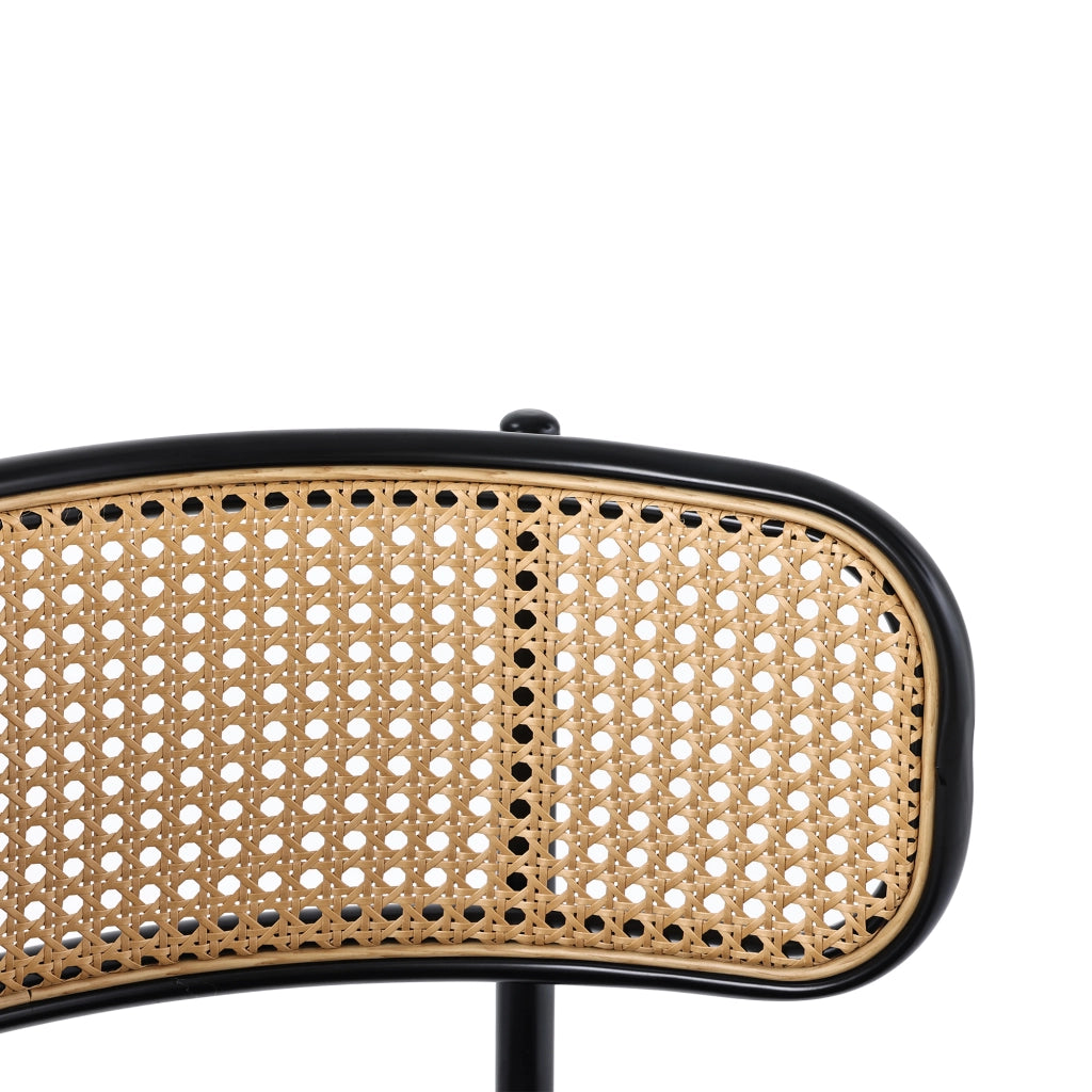 Set di 2 sedie da pranzo in velluto con schienale in rattan e gambe in metallo, colore nero