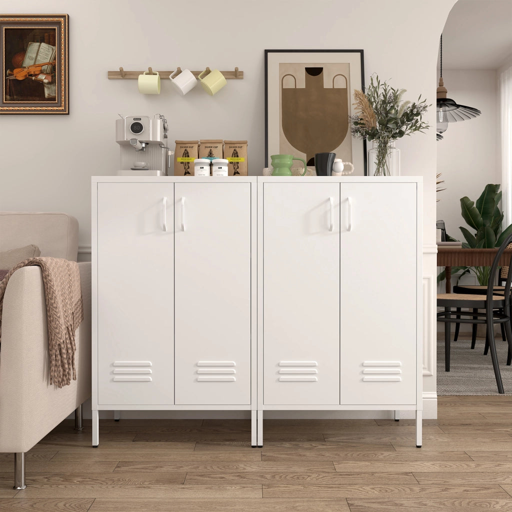 Mobile contenitore con 2 ante e 2 ripiani regolabili in metallo per cucina e soggiorno bianco 98 × 42 × 21,5 cm