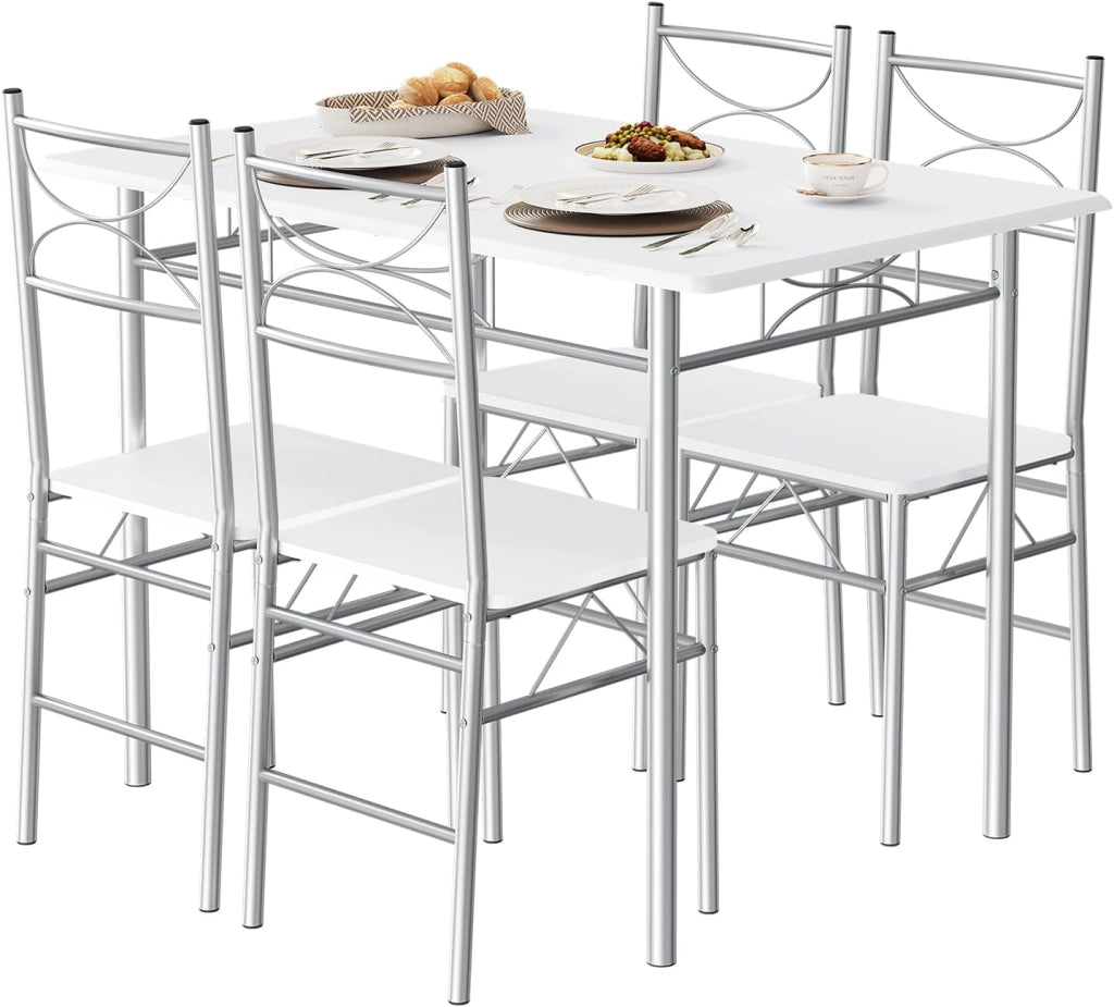Set da Pranzo per 4 Persone, Tavolo Industriale con 4 Sedie, MDF e Struttura in Metallo, Facile da Montare e Pulire,Marrone Rustico + Nero